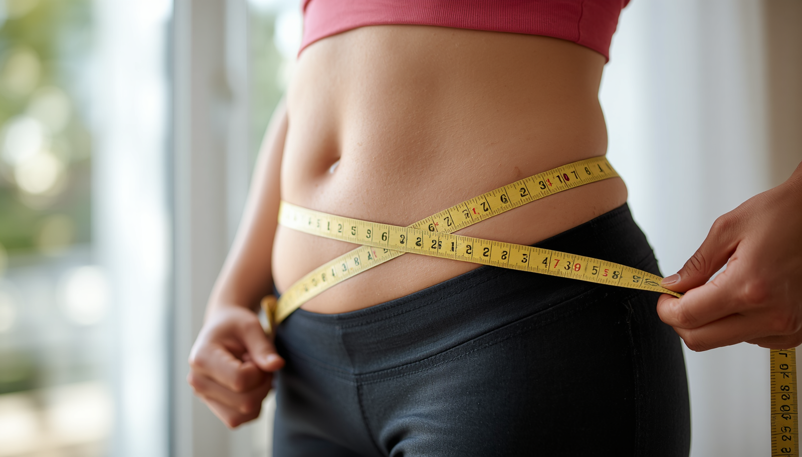 Lady measuring waist size